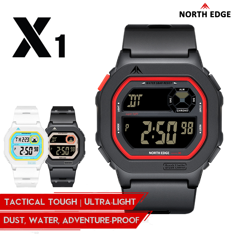 Altimeter Compass Watch - NORTH EDGE X1 สแควร์หน้าจอดิจิตอลนาฬิกา 2025 ผู้ชายผู้หญิงกีฬานาฬิกากันน้ํา