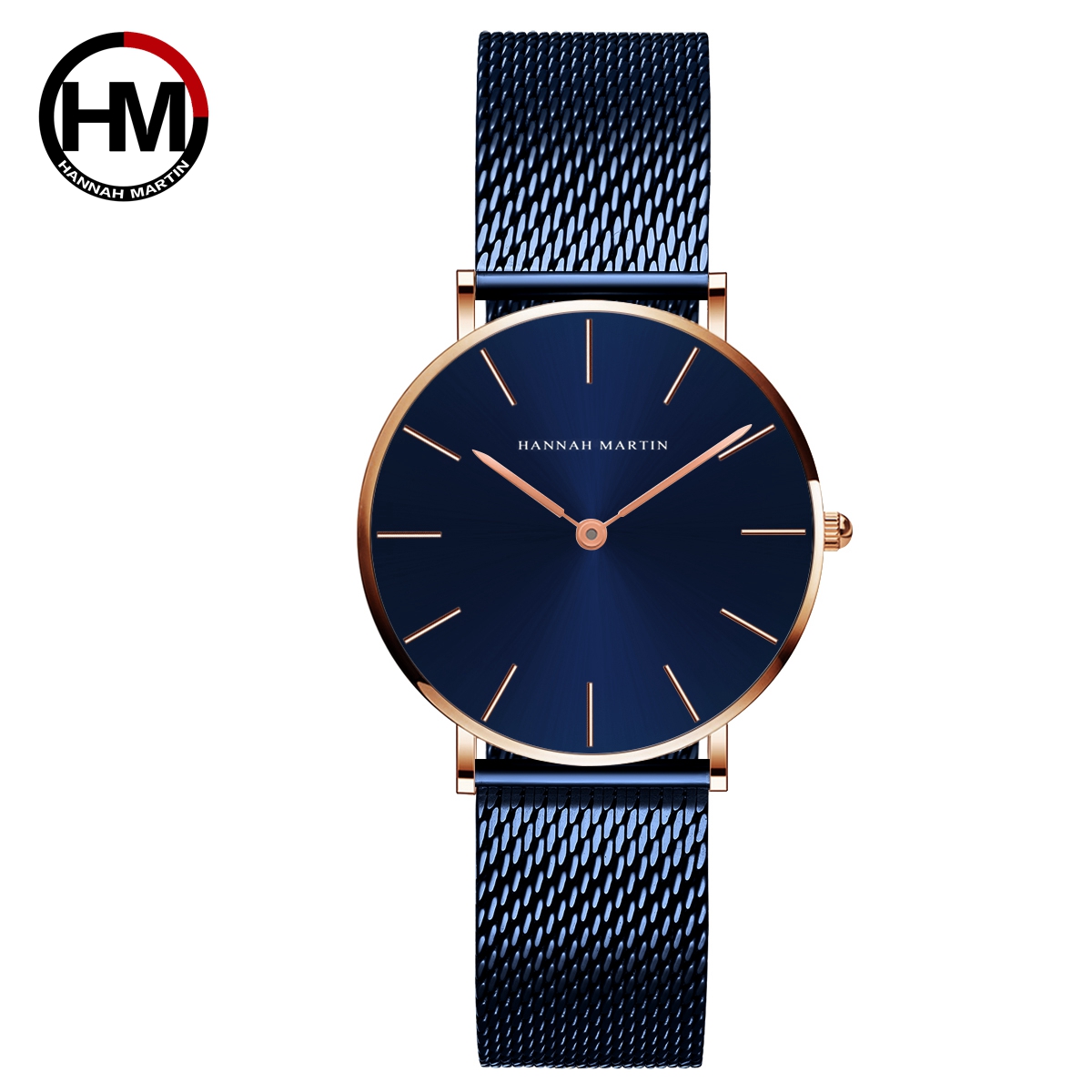 Anti-Magnetic Watch - นาฬิกาข้อมือผู้หญิงแบรนด์ Hannah Martin ตัวเรือนสีเงิน สายสแตนเลสสตีลแบบตาข่าย หน้าปัดมินิมอล