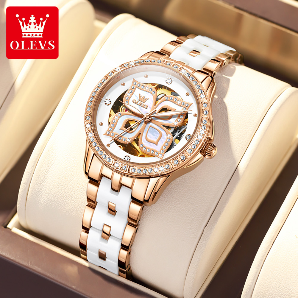Anti-Magnetic Watch - นาฬิกาข้อมือผู้หญิง OLEVS 6612 แฟชั่น ดีไซน์ใบโคลเวอร์สี่แฉกนำโชค แบรนด์แท้