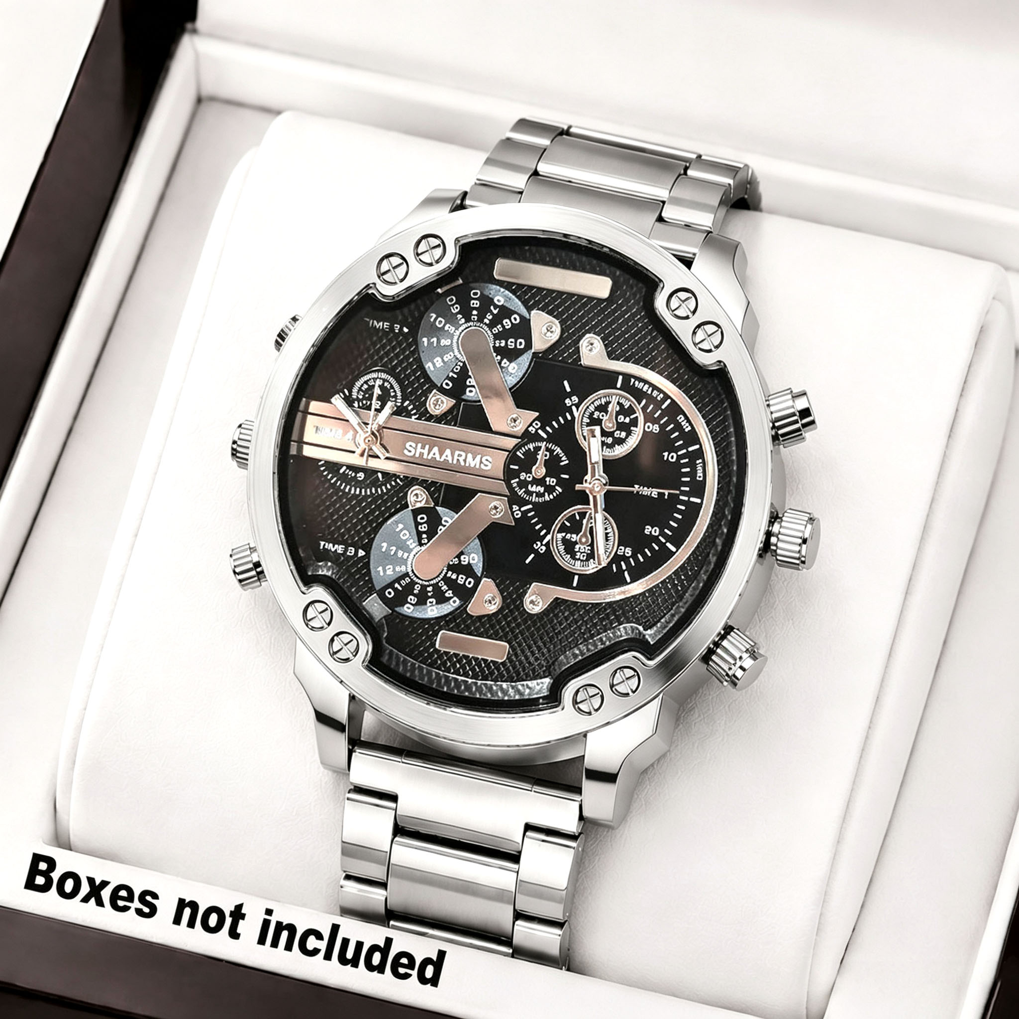 Watches Not Smartwatch - นาฬิกาข้อมือผู้ชายสไตล์ลำลองสีเงินพร้อมสายเหล็กและตัวเรือนที่แข็งแรง เป็นเครื่องประดับสุดพิเศษสำหรับผู้ชาย