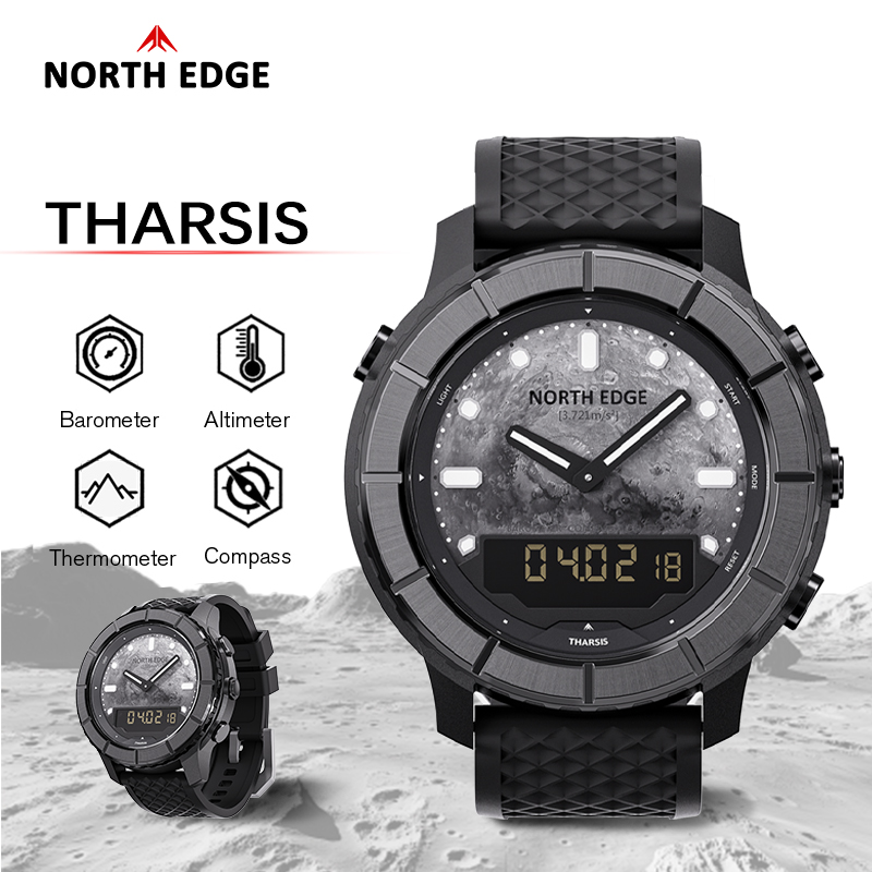 Altimeter Compass Watch - นาฬิกาดิจิตอลคาร์บอนไฟเบอร์สำหรับผู้ชาย NORTH EDGE THARSIS กันน้ำ 50