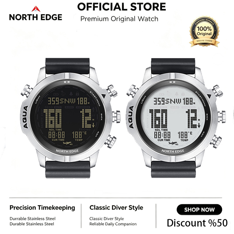 Altimeter Compass Watch - นาฬิกาดิจิตอลสำหรับผู้ชาย NORTH EDGE นาฬิกาคอมพิวเตอร์ดำน้ำมืออาชีพ นาฬิกาดำน้ำลึก NDL