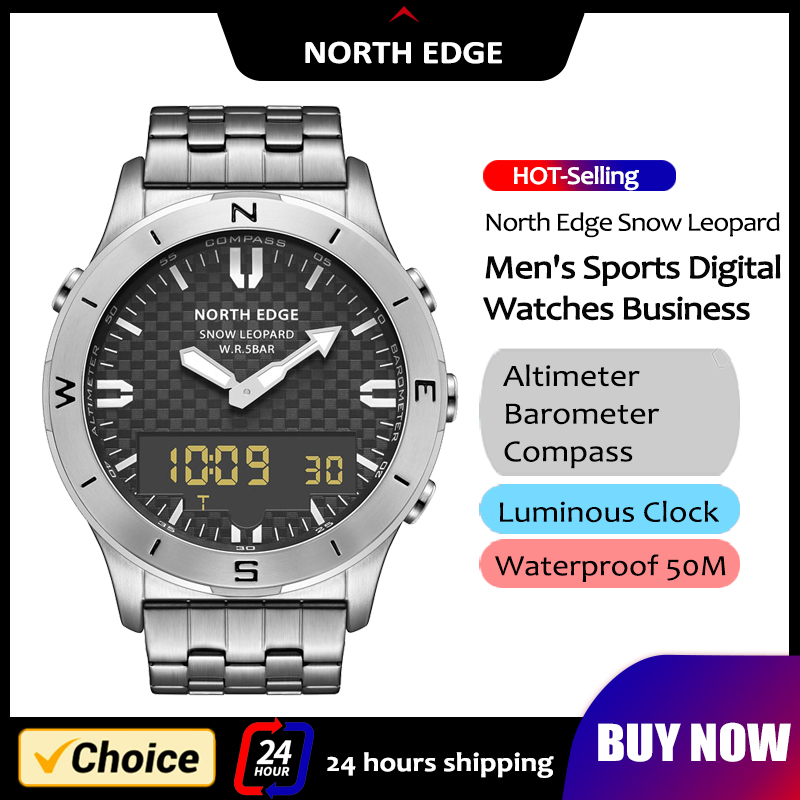 Altimeter Compass Watch - NORTH EDGE ผู้ชายกีฬานาฬิกาดิจิตอลกันน้ํา 50M เครื่องวัดระยะสูงเข็มทิศบารอมิเตอร์ธุรกิจหรูหรานาฬิกาผู้ชายกลางแจ้ง smartwatch