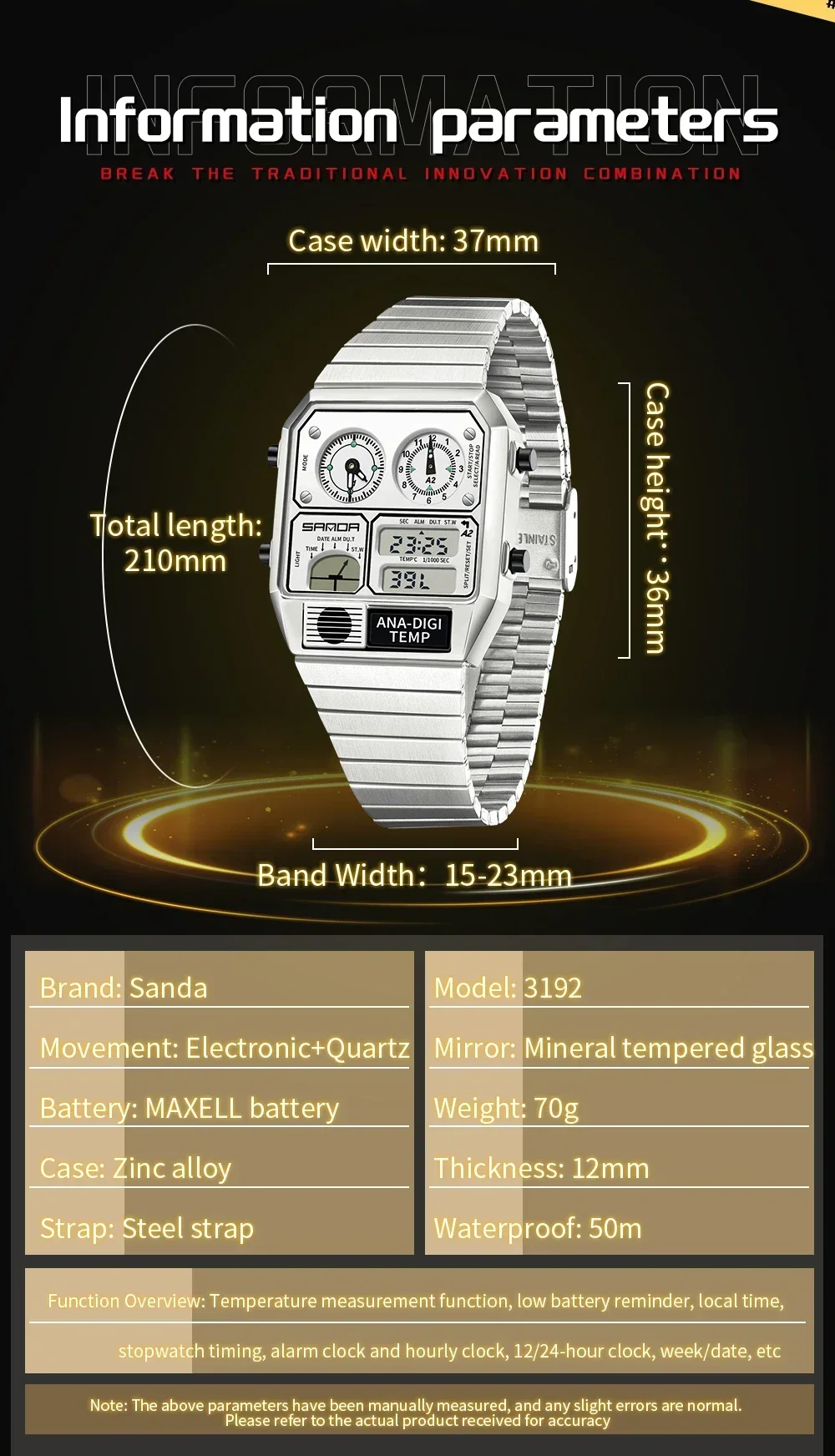 นาฬิกาแฟชั่น SANDA 3192 สำหรับ - Vintage Digital Watch บทวิจารณ์และราคา