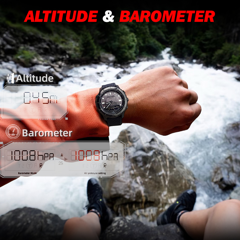 นาฬิกาดิจิตอลคาร์บอนไฟเบอร์สำห - Altimeter Compass Watch บทวิจารณ์และราคา