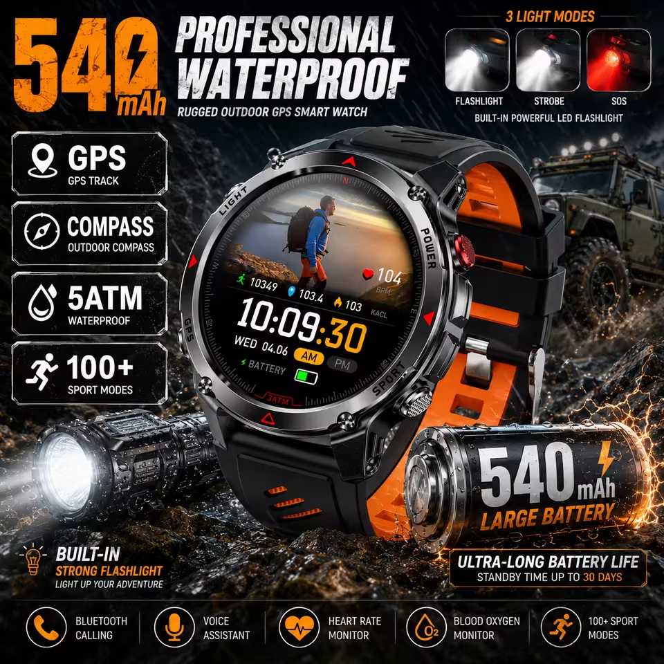 ทหาร 540mAh GPS สมาร์ทวอทช์ 3A - Altimeter Compass Watch บทวิจารณ์และราคา